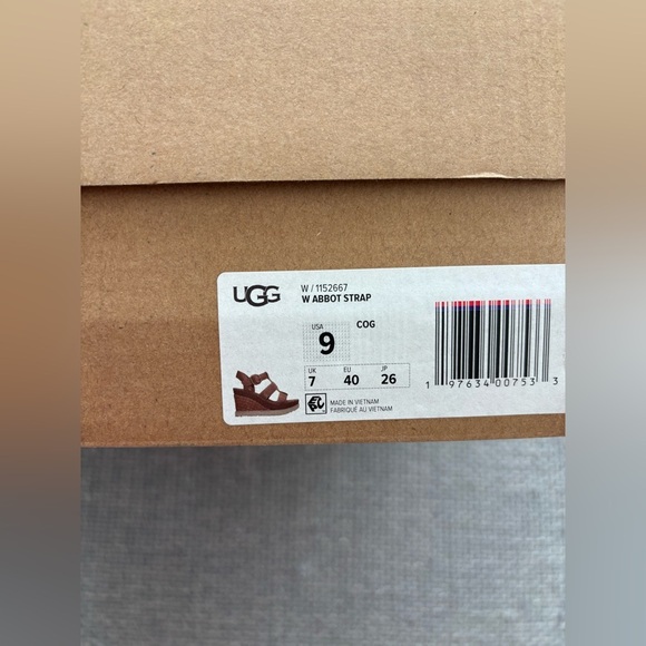 UGG Abbot Strap Cognac Leather Wedge Sandals – Size 9 - Picture 3 of 16